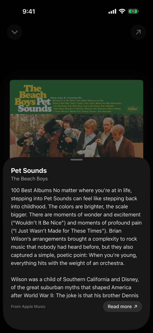 About view with album notes from Apple Music