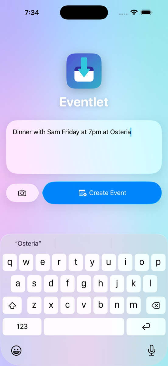 Typing a plan in plain language, ready to create the event