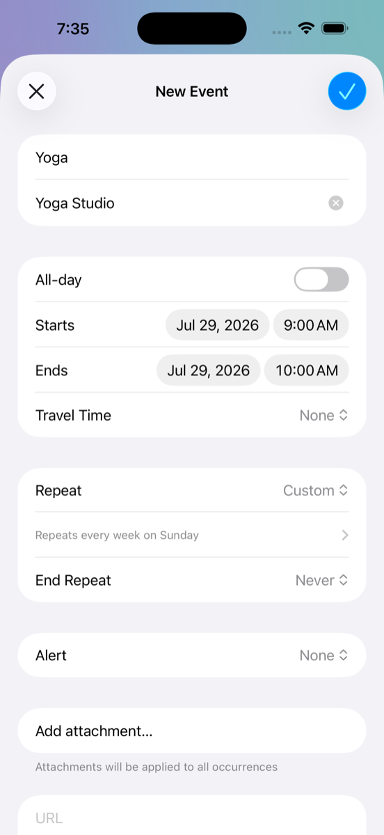 The parsed event in the system New Event sheet, ready to confirm