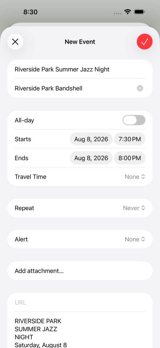 A shared poster turned into a calendar event